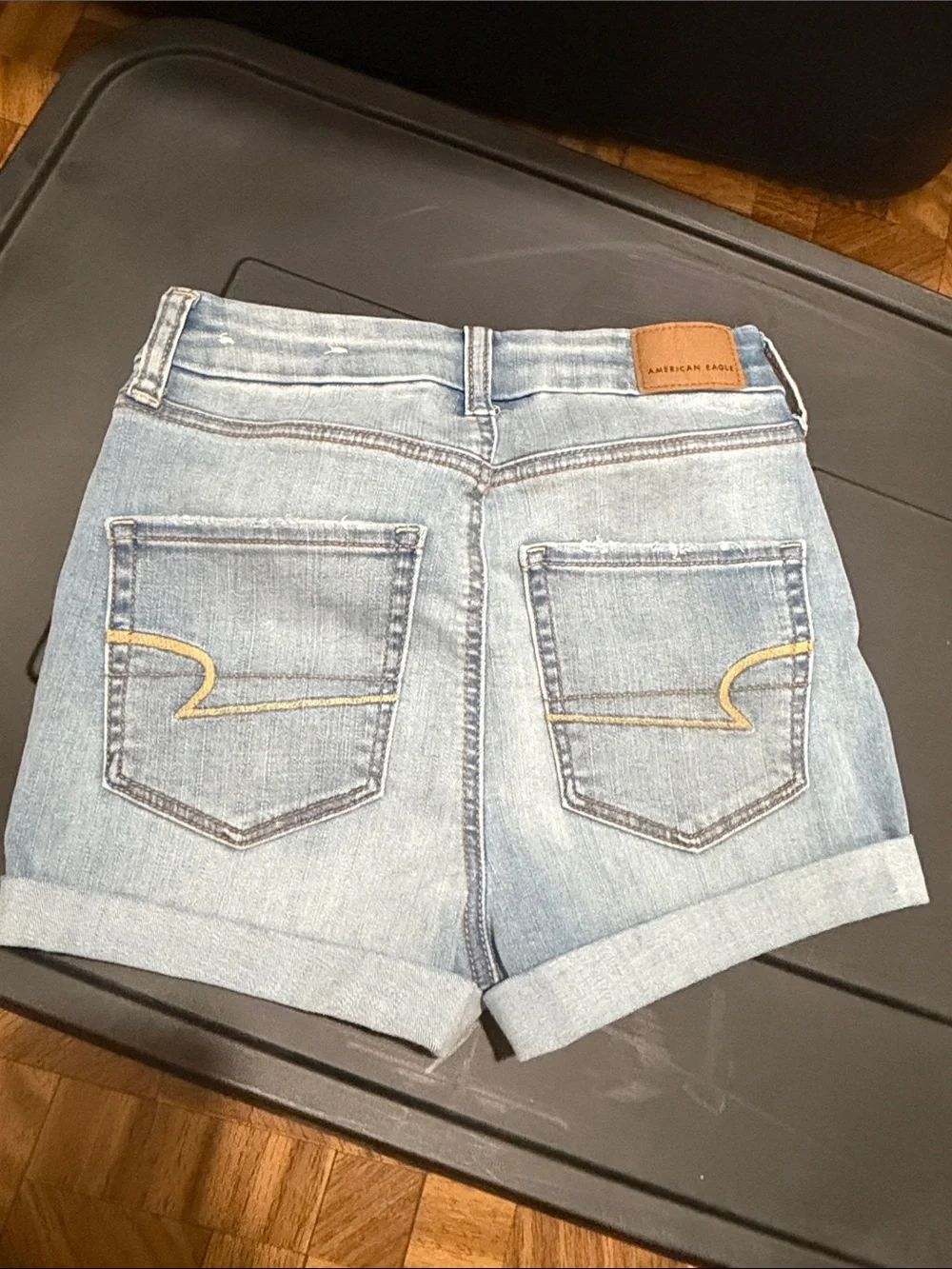 American Eagle Outfitters Light Blue High-Rise Button-Front Denim Shorts
